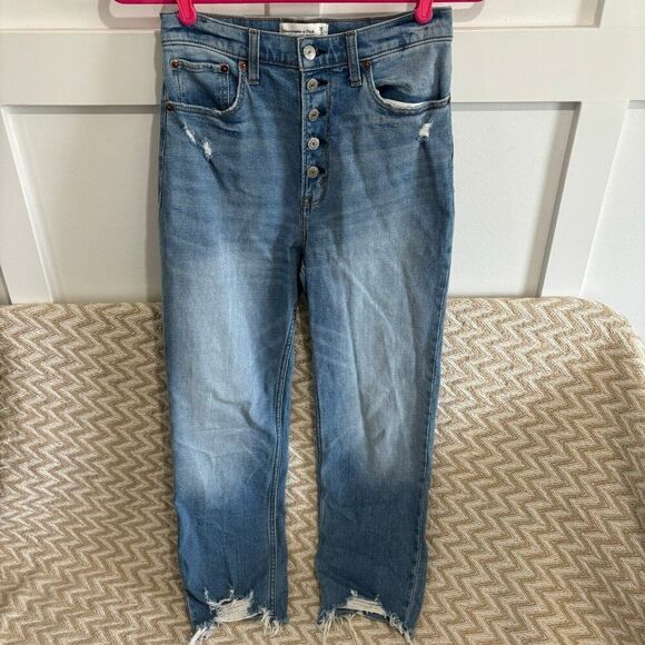 Abercrombie & Fitch Women's Ultra High Rise Button Fly Ankle Straight Jean Sz 26 - Picture 1 of 8